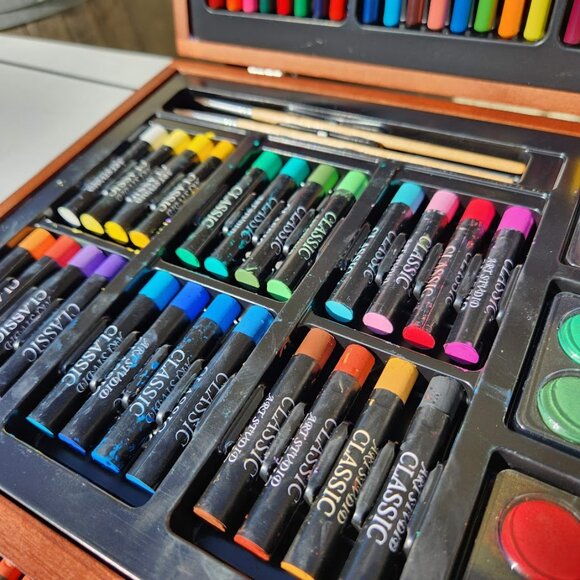 NEW LARGE Wood Box Art Kit Painting Drawing Supplies Set School Storage Box Org - Picture 6 of 16